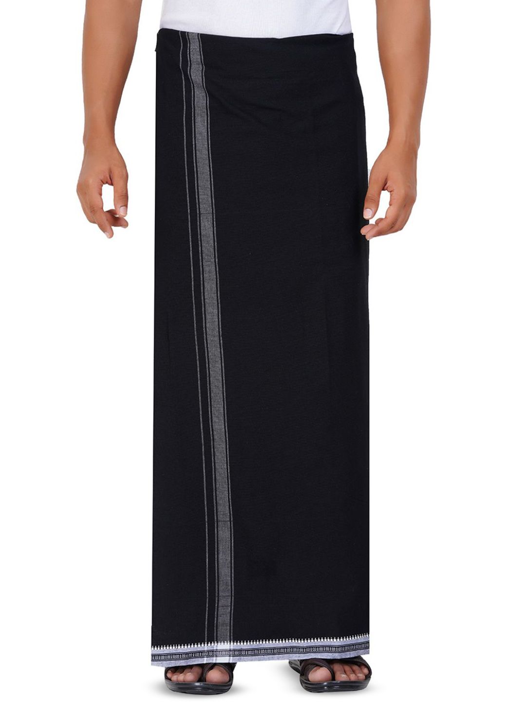 Ethazh Men Black Cotton Blend Solid 1 Inch Border Single Layer Dhoti