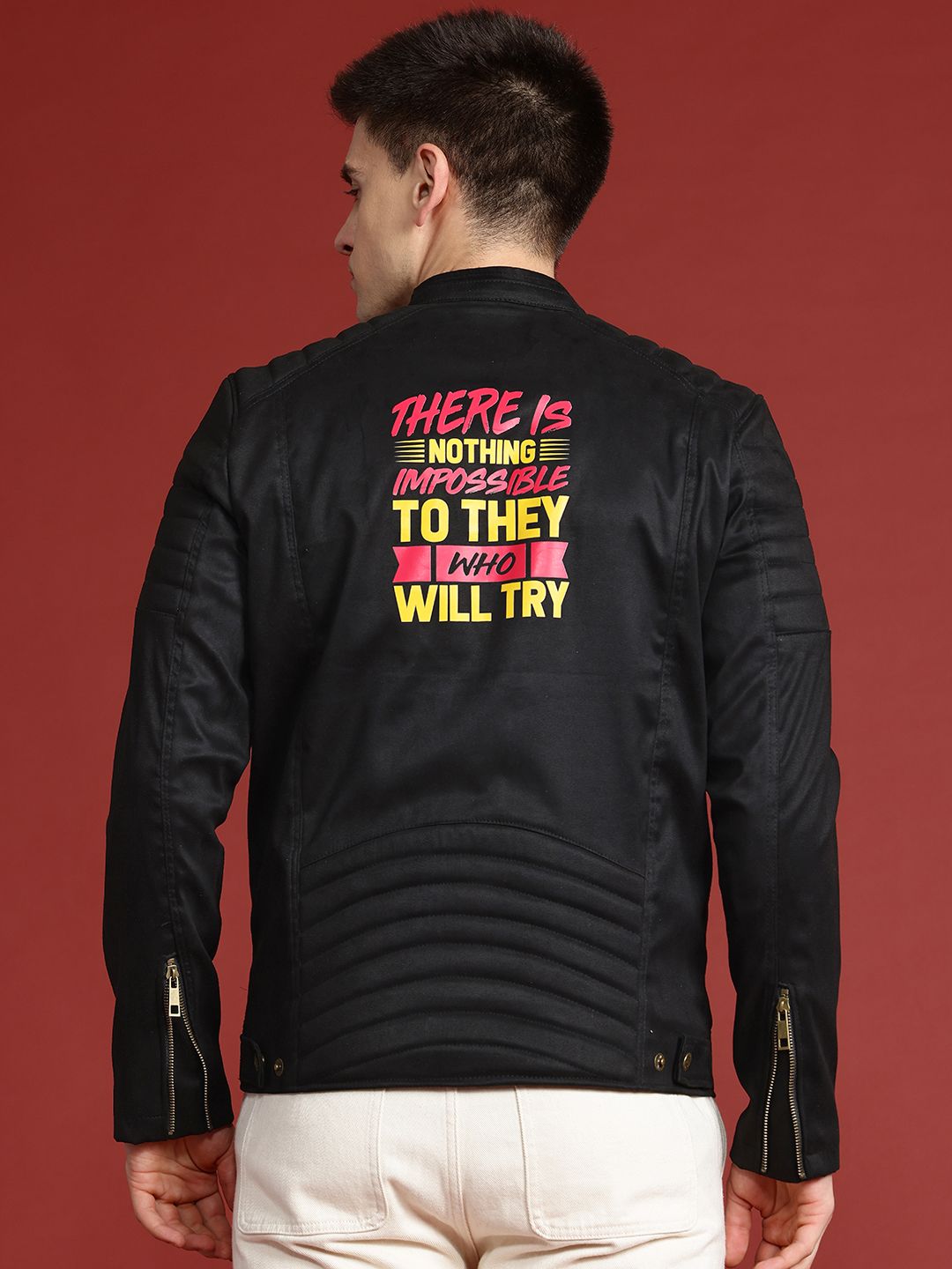 Leather Retail Men Typography Suede Lightweight Biker Jacket