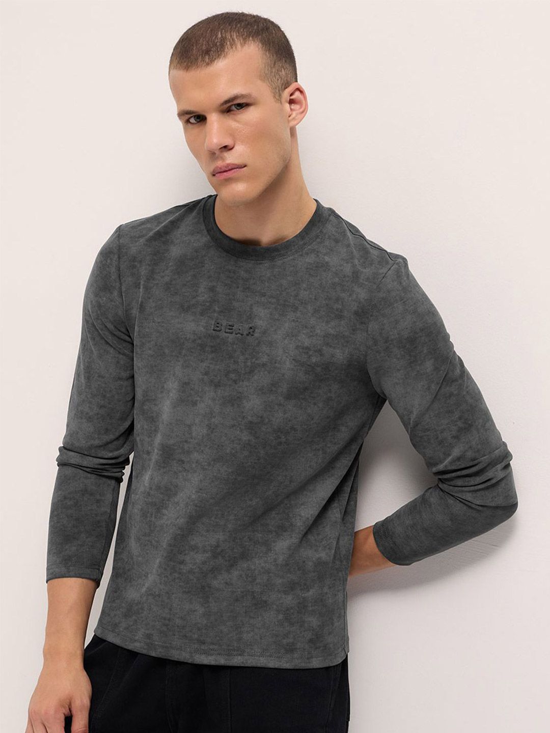 THE BEAR HOUSE Dyed Acid Wash Crew Neck Slim Fit Tshirt