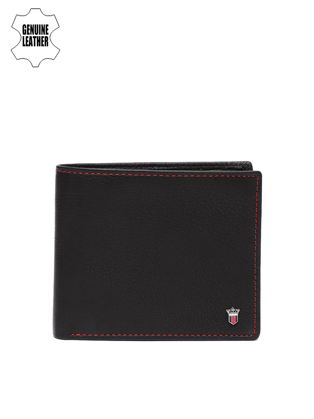 Louis Philippe Men Black Solid Genuine Leather Two Fold Wallet