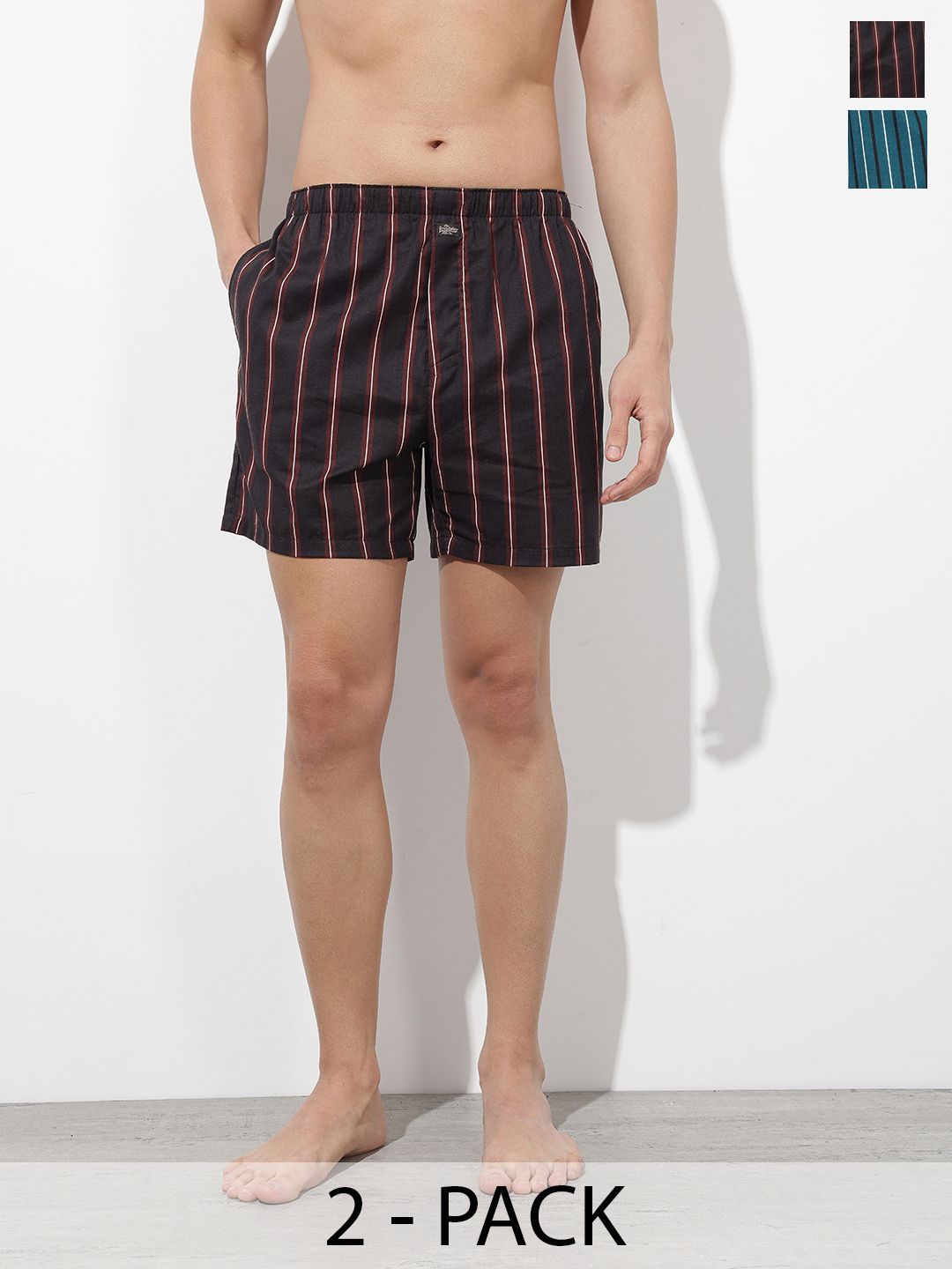 The Roadster Life Co. Pack Of 2 Striped Pure Cotton Boxers