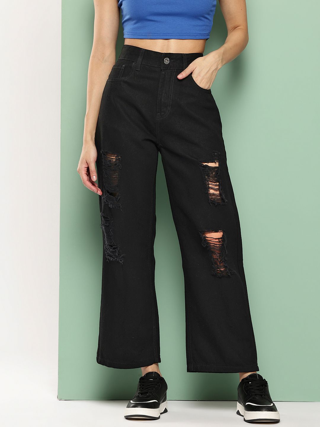 Killer Killer Women Mid-Rise Highly Distressed Wide Leg Jeans