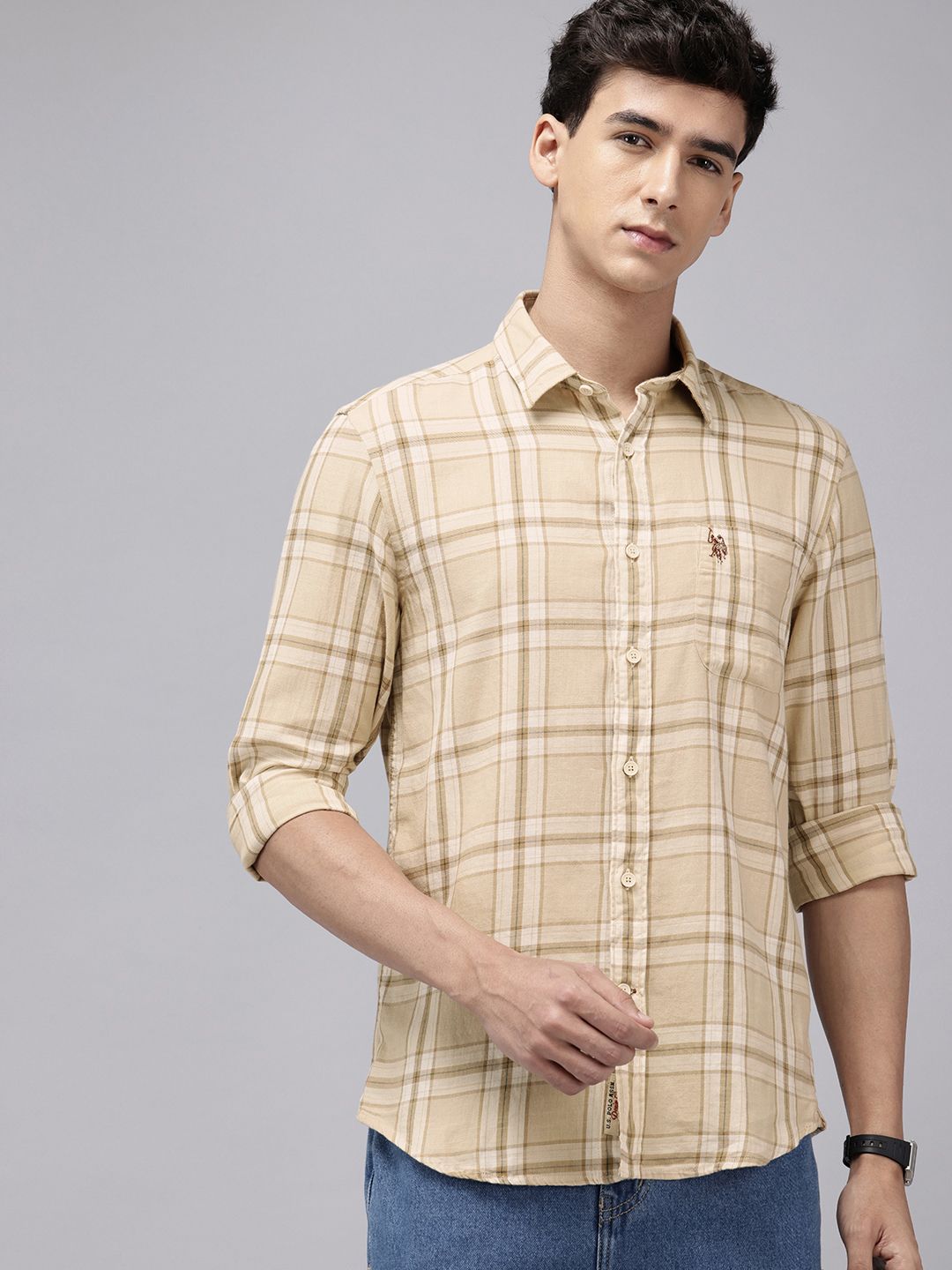 U.S. Polo Assn. Denim Co. Checked Pure Cotton Casual Shirt