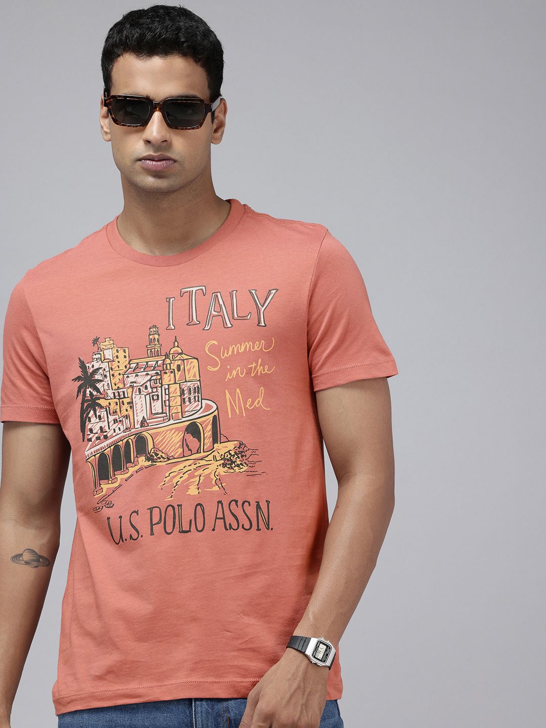 U.S. Polo Assn. Denim Co. Graphic Printed Pure Cotton Slim Fit T-shirt