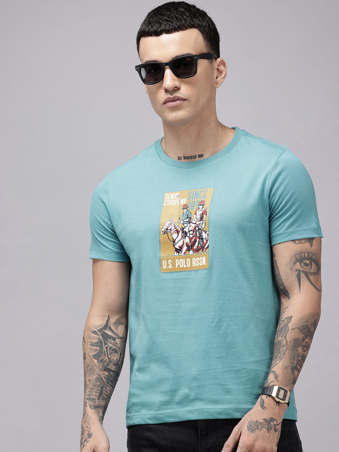 U.S. Polo Assn. Denim Co. U.S. Polo Assn. Denim Co. Brand Logo Printed Pure Cotton Slim Fit T-shirt