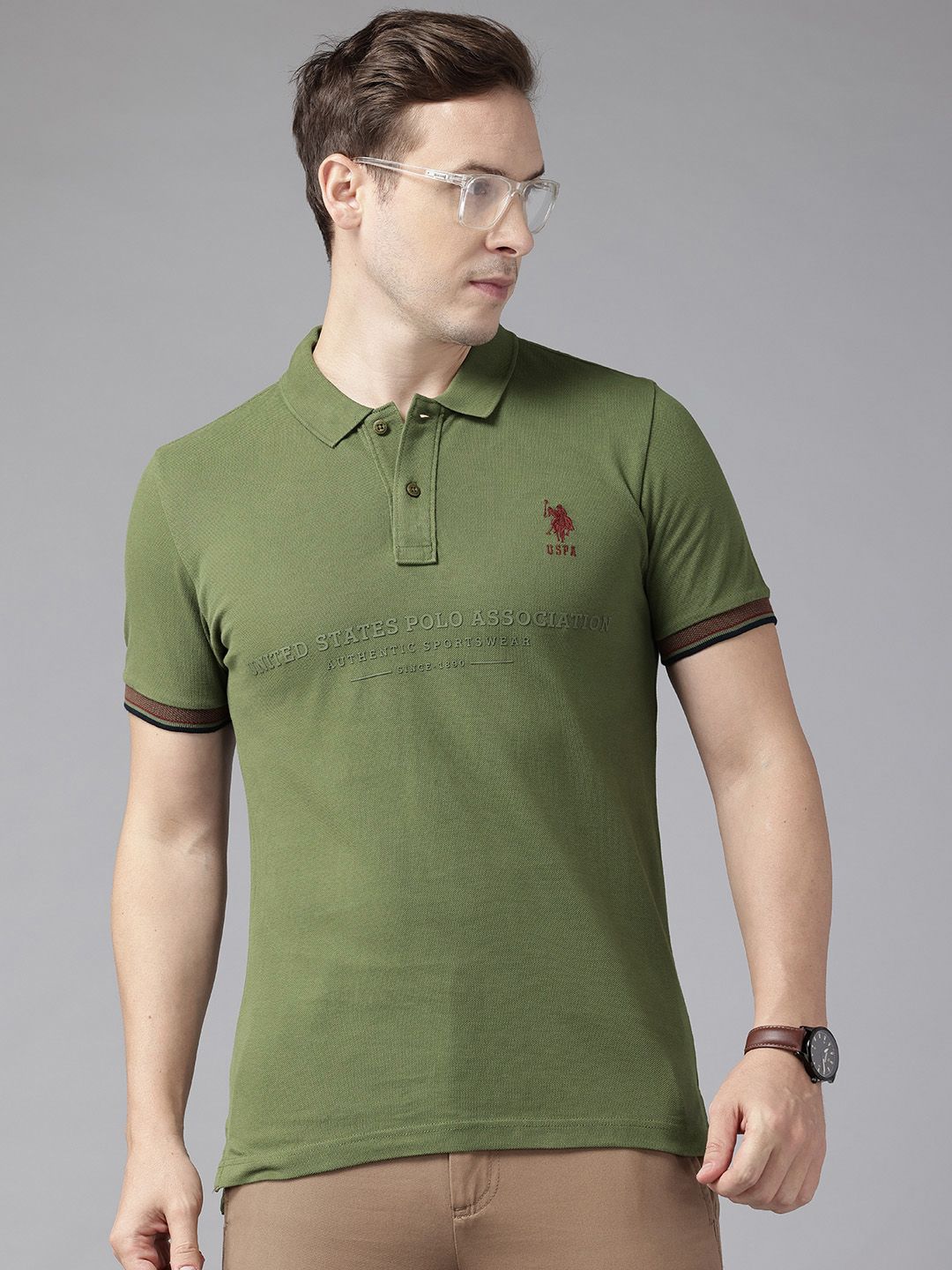 U.S. Polo Assn. Brand Logo Embossed Polo Collar Pure Cotton Slim Fit T-shirt
