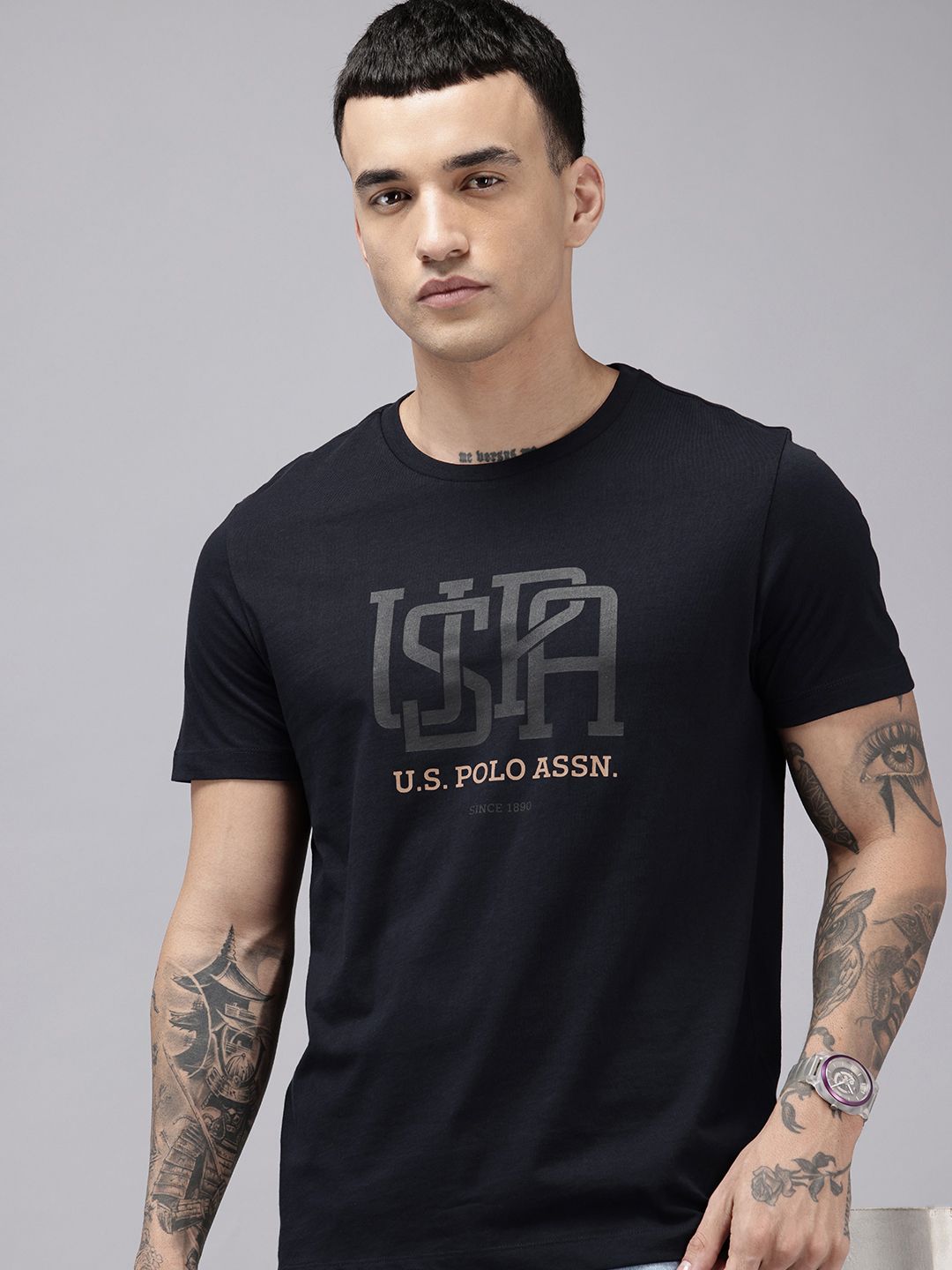 U.S. Polo Assn. Pure Cotton Brand Logo Printed Slim Fit T-shirt