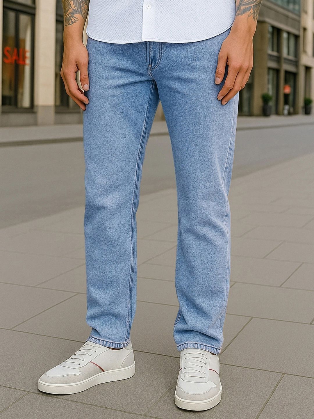Bewakoof Men Washed Slim Straight Fit Stretchable Mid-Rise Jeans