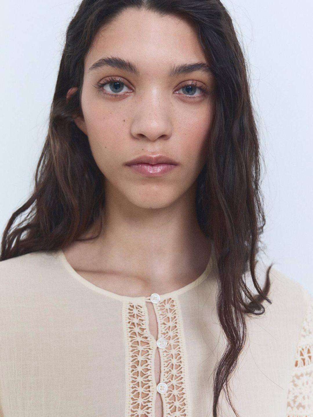 Semi-Sheer Lace Insert Detail A-Line Top