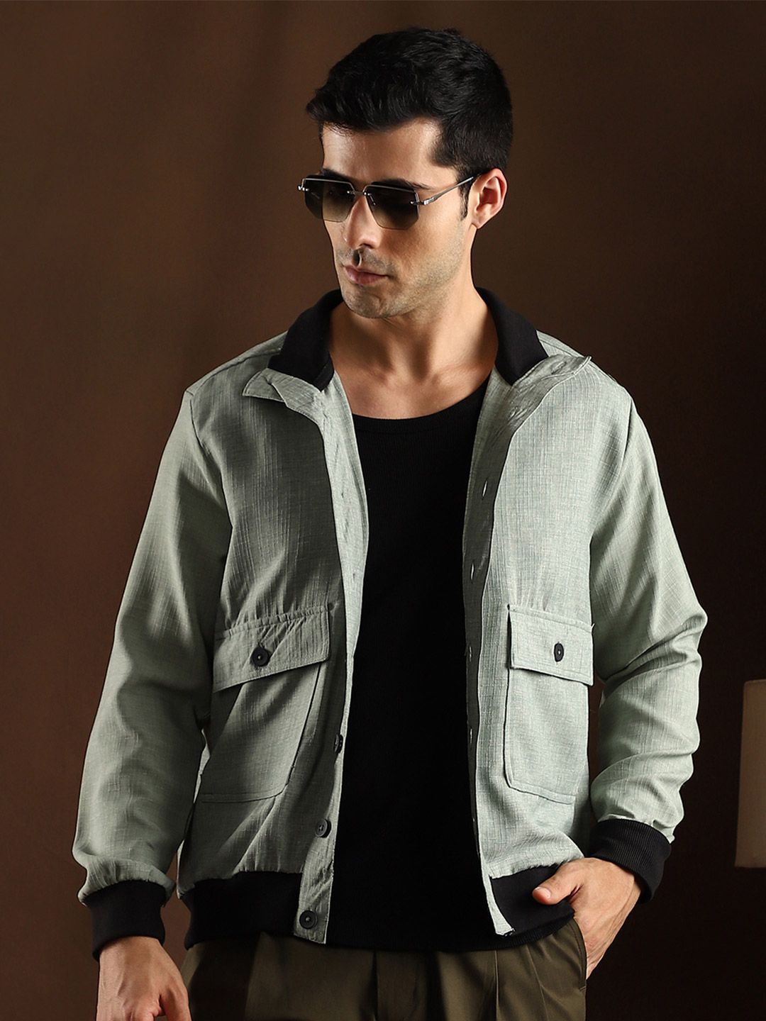 CAHOOT Men Colourblocked Lightweight Cotton Utility Pockets Bomber Jacket