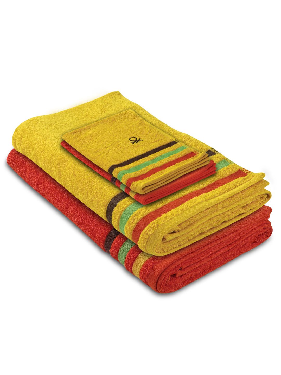 United Colors of Benetton Yellow & Red 4 Pieces Striped Cotton 450 GSM Towel Set