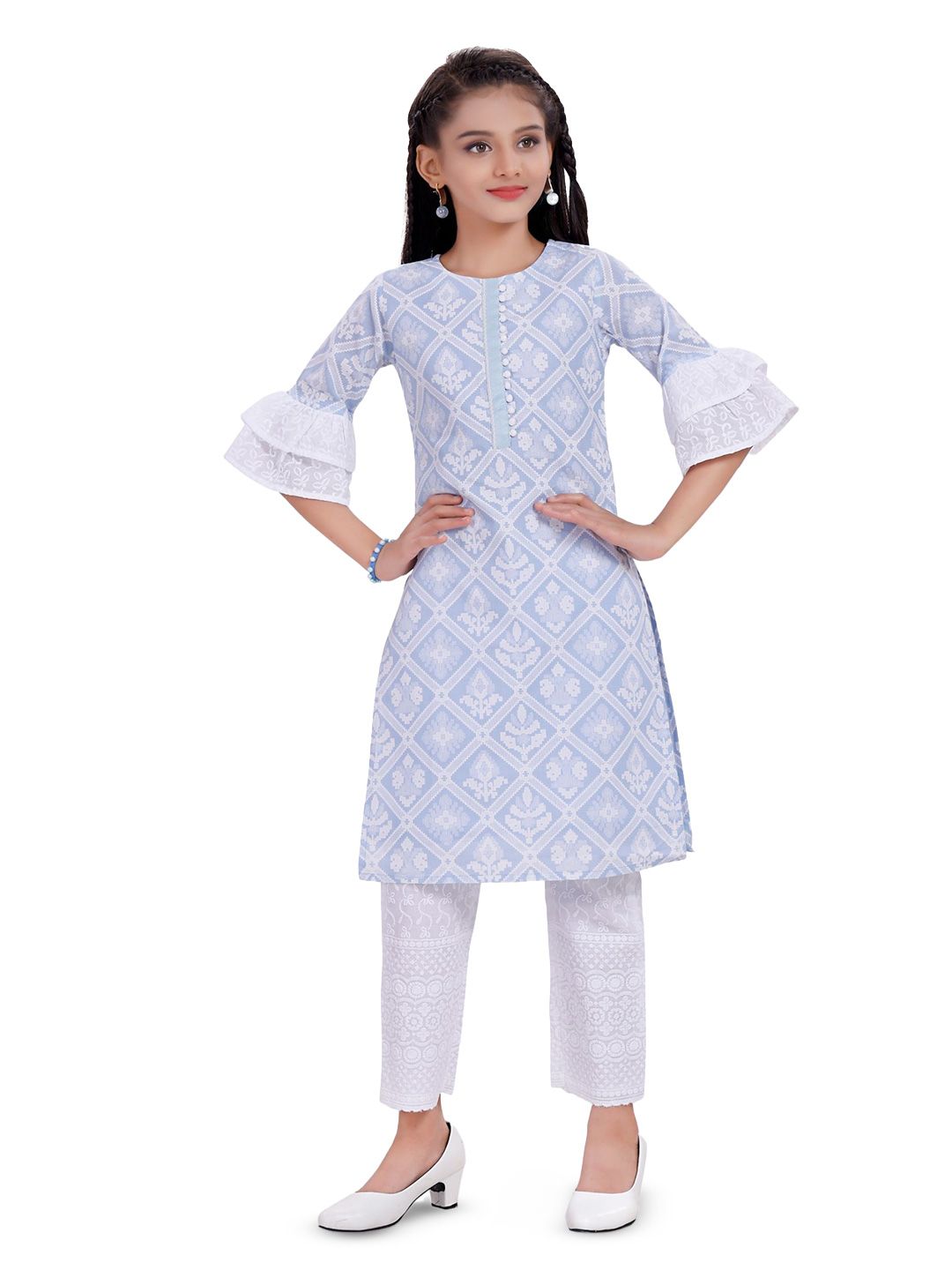 MASTARANG Girls Floral Printed Regular Pure Cotton Kurta Sets