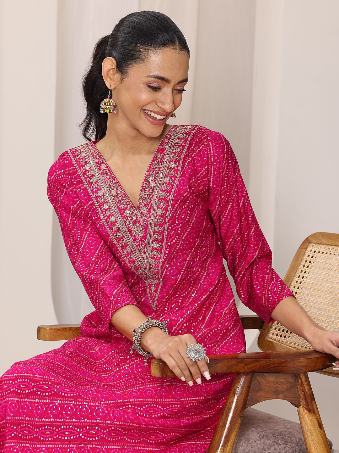 Libas Libas Women Bandhani Printed Sequins Indie Prints Kurta