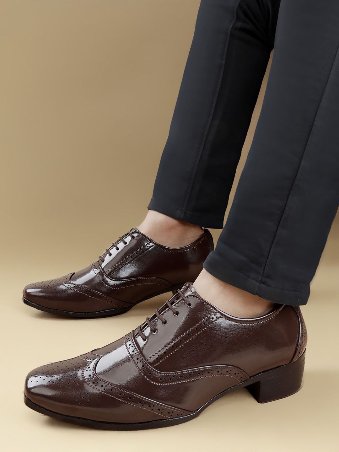 Bxxy Men 2 Inch Heel Height Increasing Formal Full Brogue Oxford Lace-up Shoe