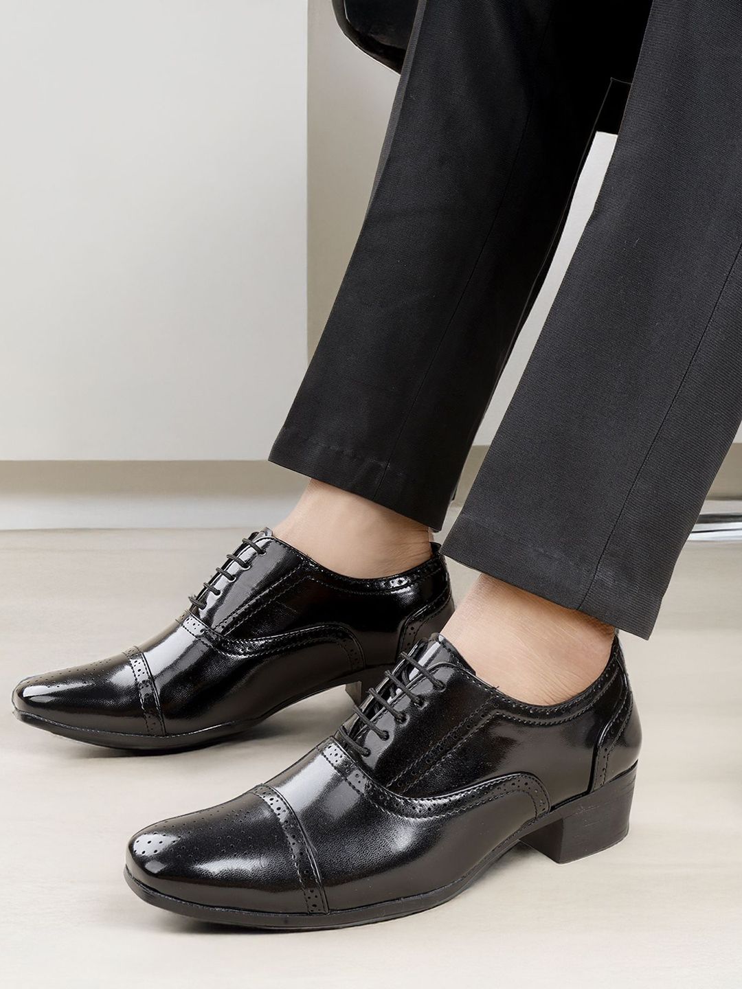 Bxxy Men 2 Inch Heel Height Increasing Formal Semi Brogue Oxford Lace-up Shoe