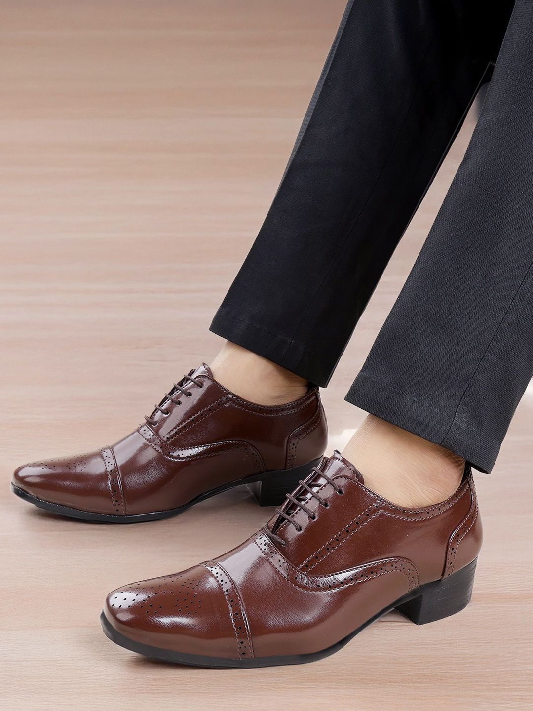 Bxxy Men 2 Inch Heel Height Increasing Formal Semi Brogue Oxford Lace-up Shoe