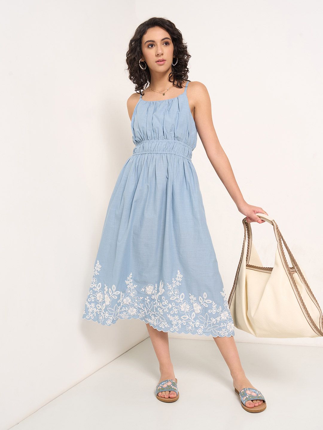 AKKRITI BY PANTALOONS Embroidered Fit & Flare Midi Dress