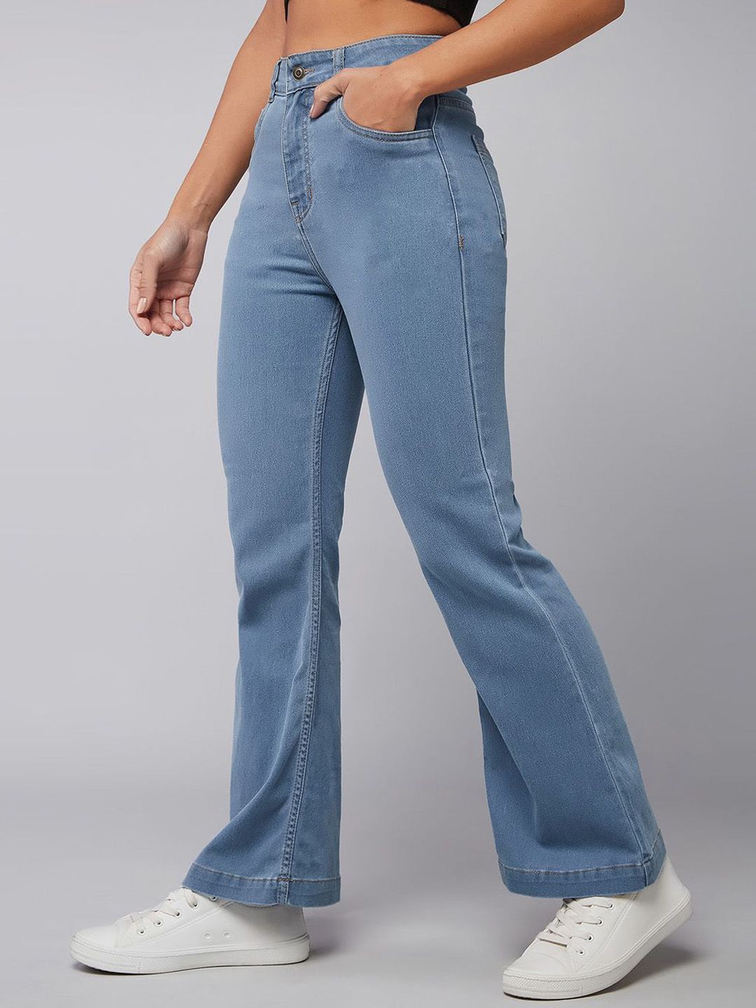 DOLCE CRUDO Women Bootcut High-Rise Heavy Fade Stretchable Jeans