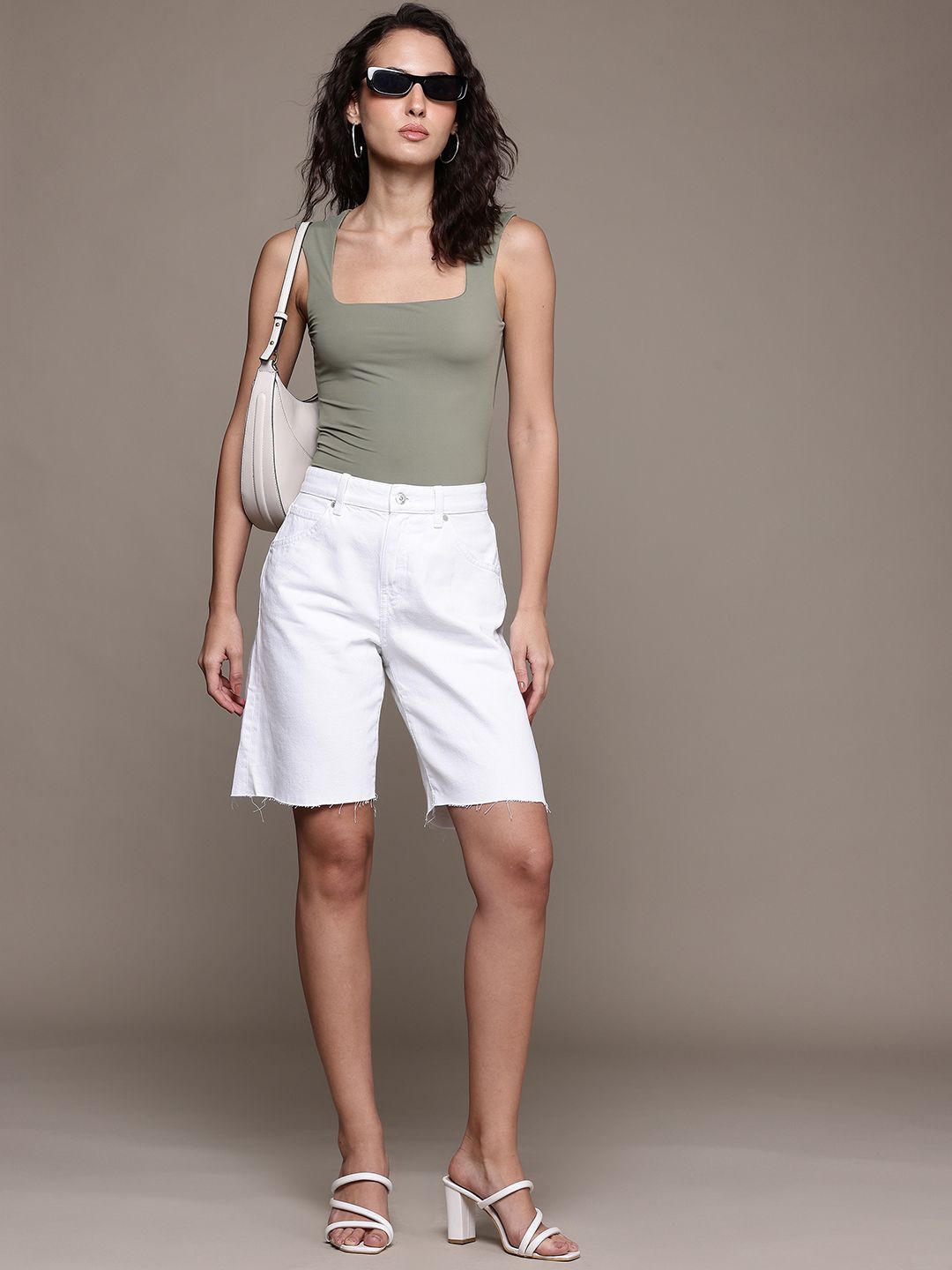 Cotton Frayed Denim Shorts