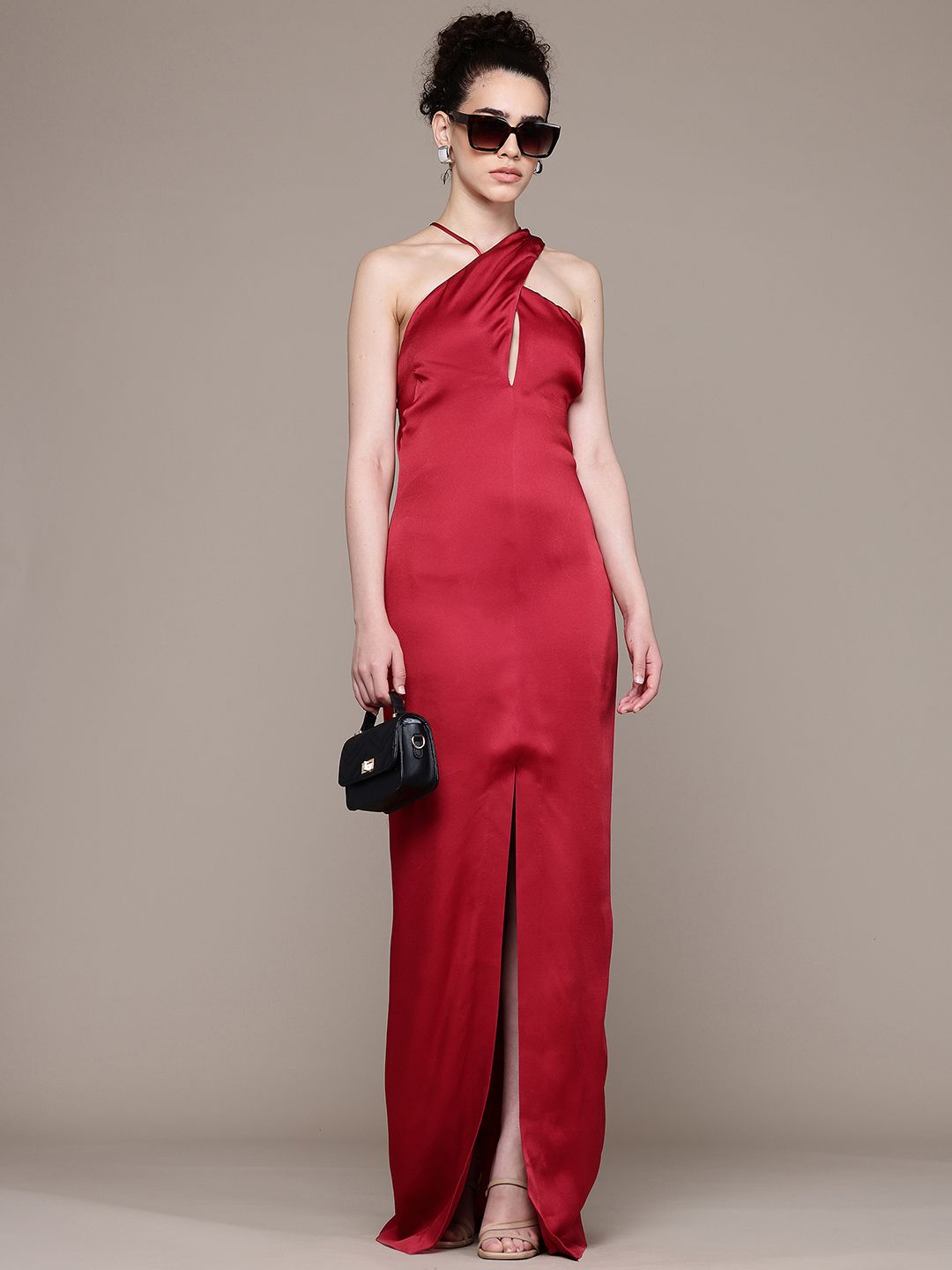 mango red satin dress MANGO - Satin midi dress wine - 6