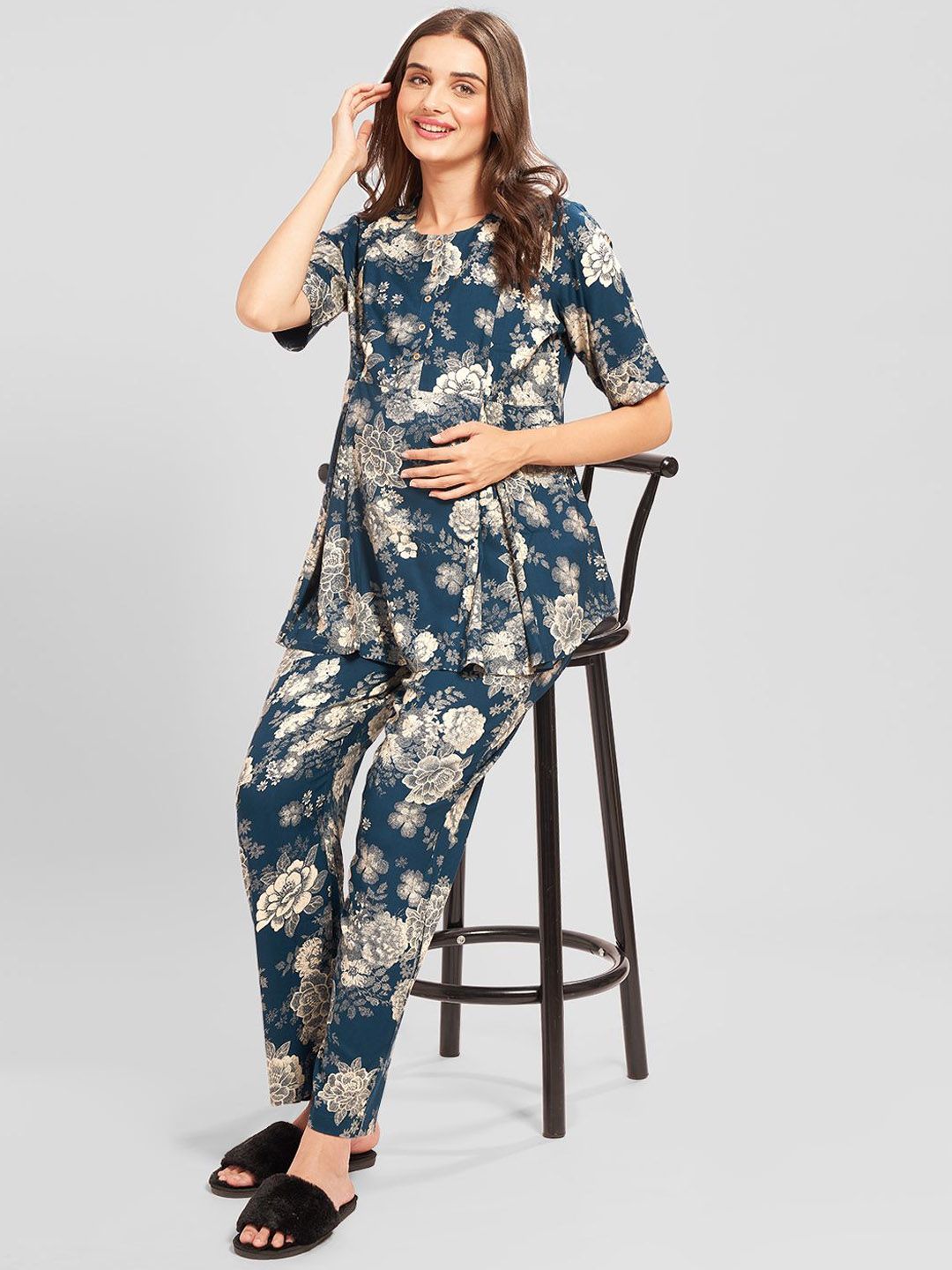 AV2 Printed Round Neck Top With Trousers Maternity Co-Ords Set
