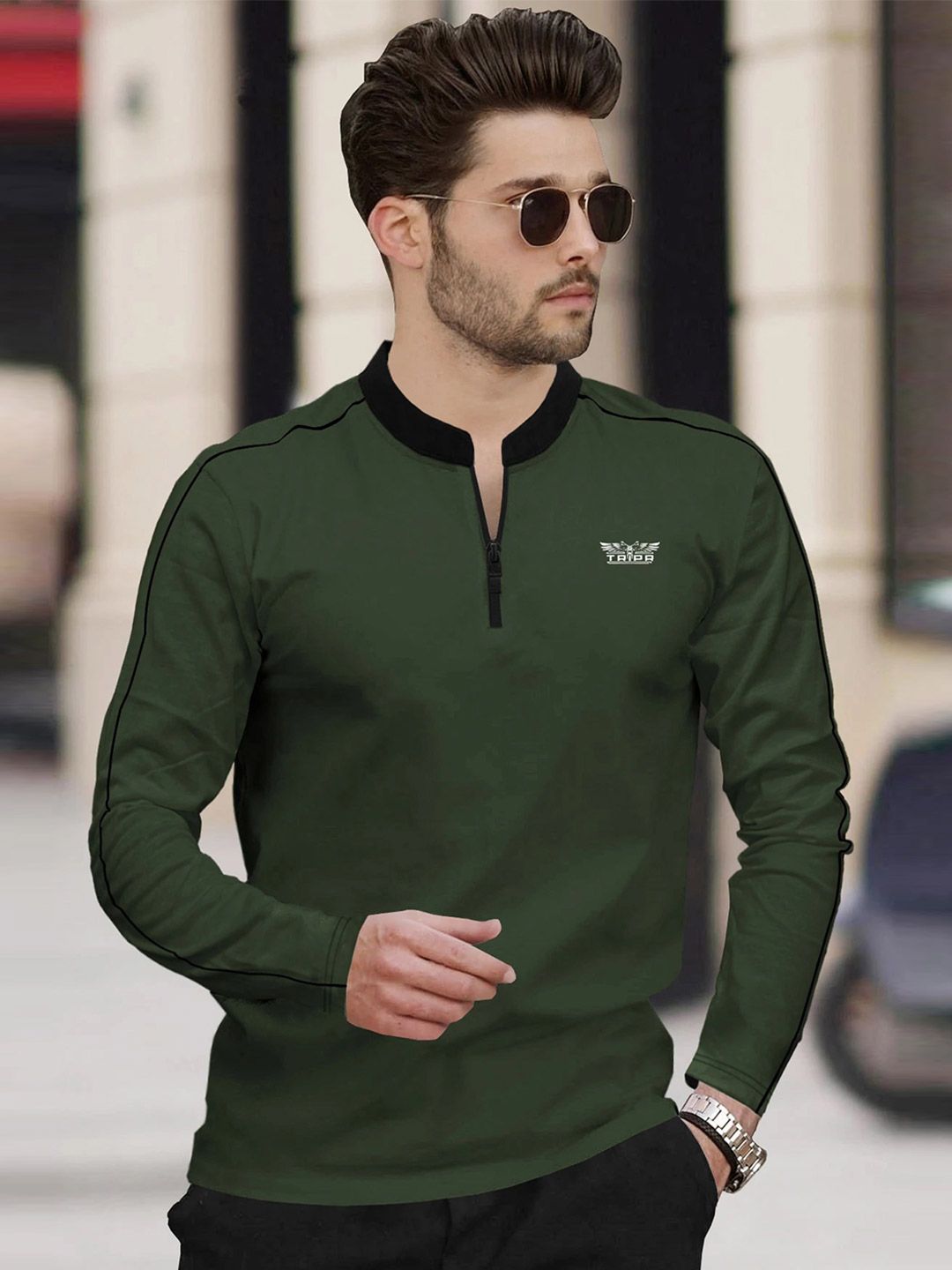 TRIPR Short Sleeves Mandarin Collar T-shirt
