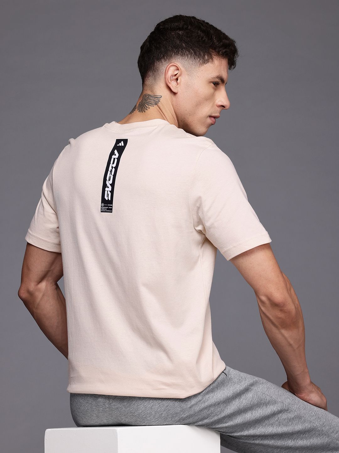 ADIDAS Printed Drop-Shoulder Sleeves Pocket Detail Cotton T-shirt