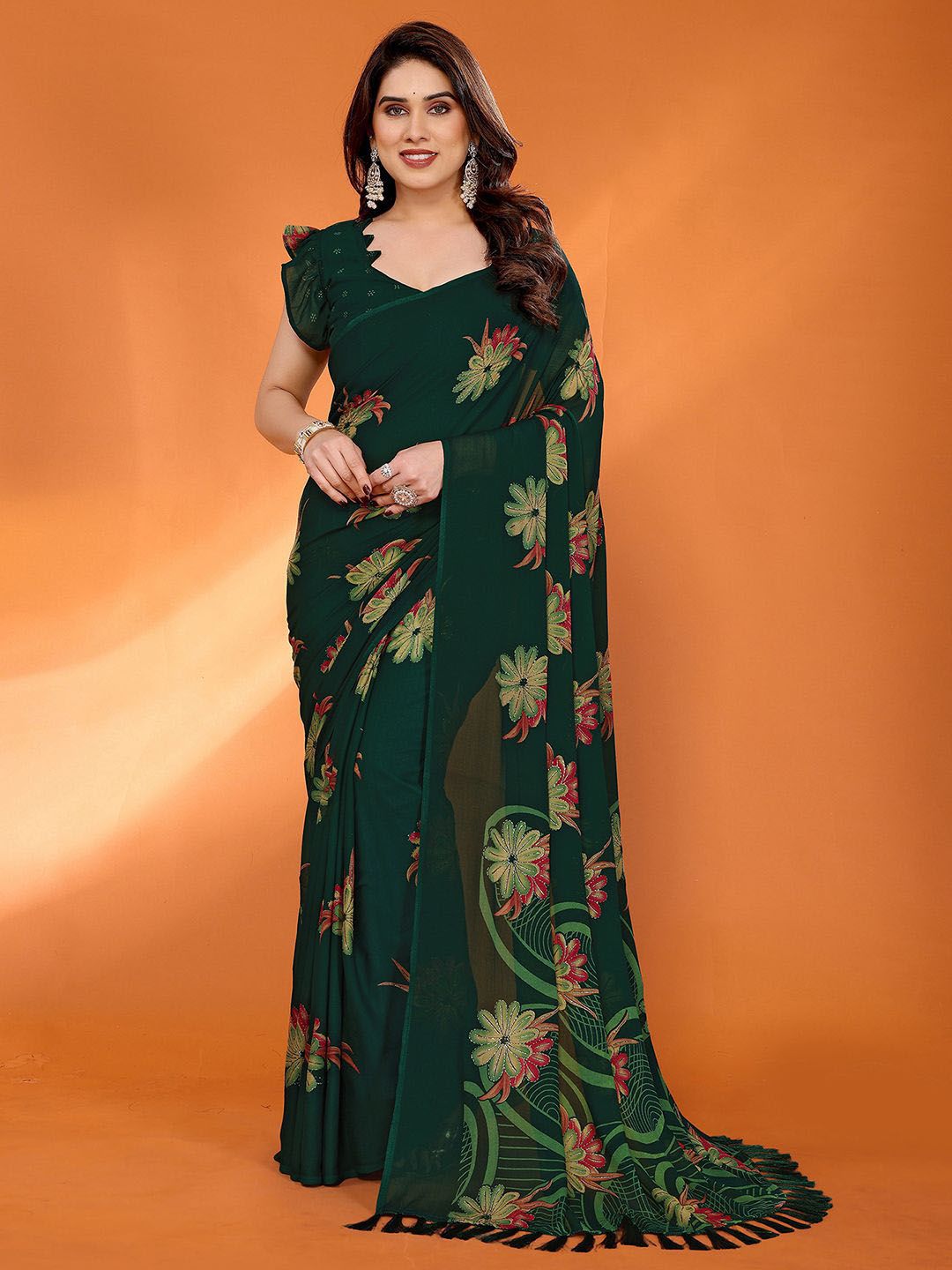 DIVASTRI Floral Printed Pure Georgette Saree