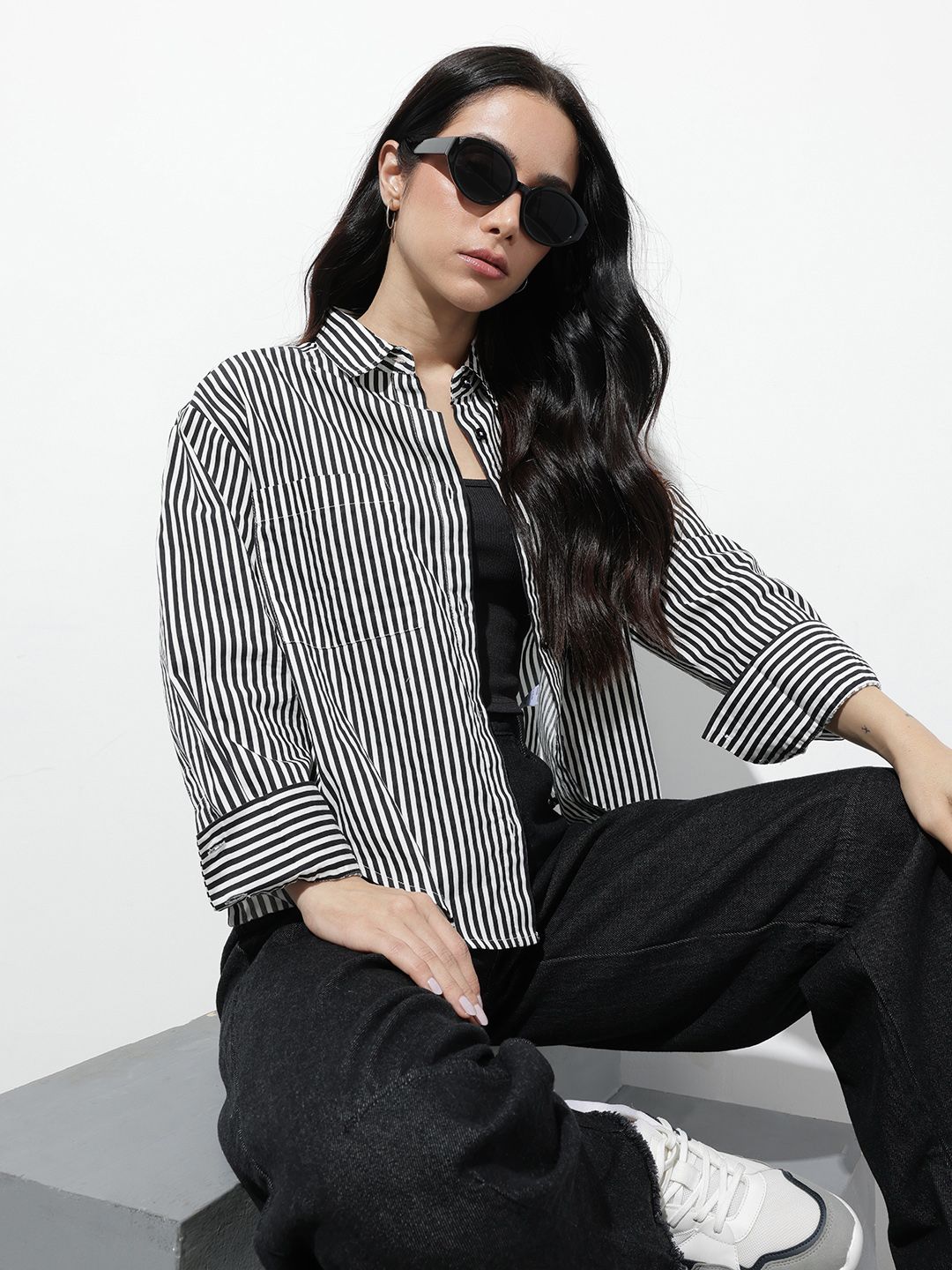 Roadster The Roadster Lifestyle Co. Women Striped Oversized Pure Cotton Casual Shirt