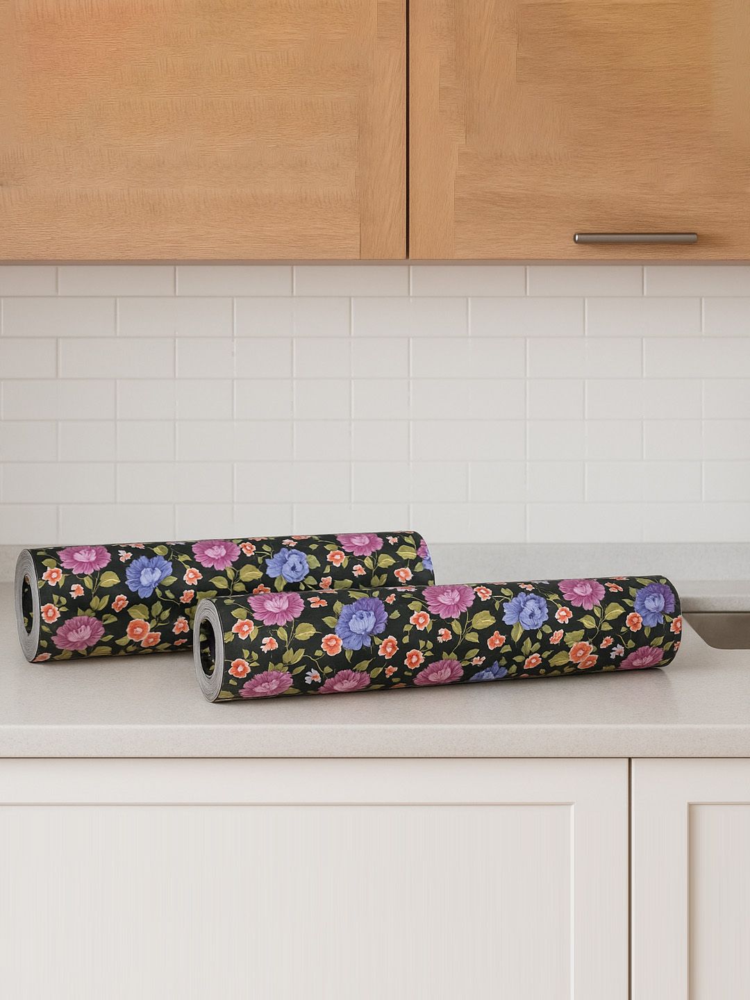 Kuber Industries 2 Pieces Black & Purple 5 Meter Shelf Liner Organisers