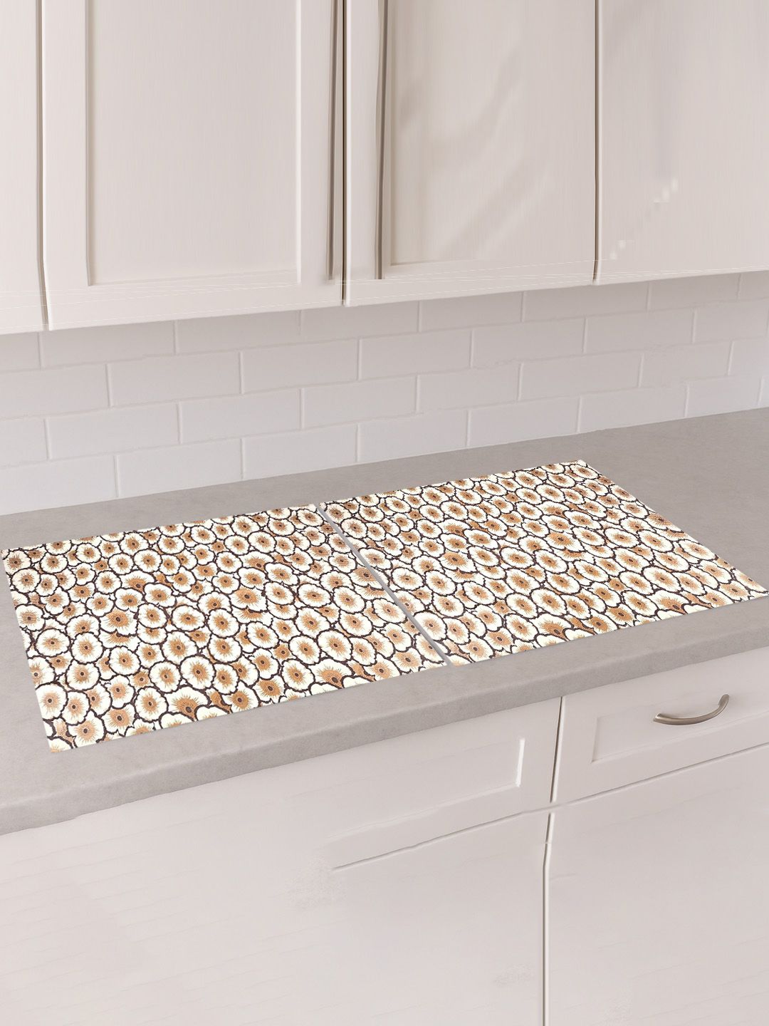 Kuber Industries 2 Pieces Cream-Coloured & Brown 5 Meter Shelf Liner Organisers