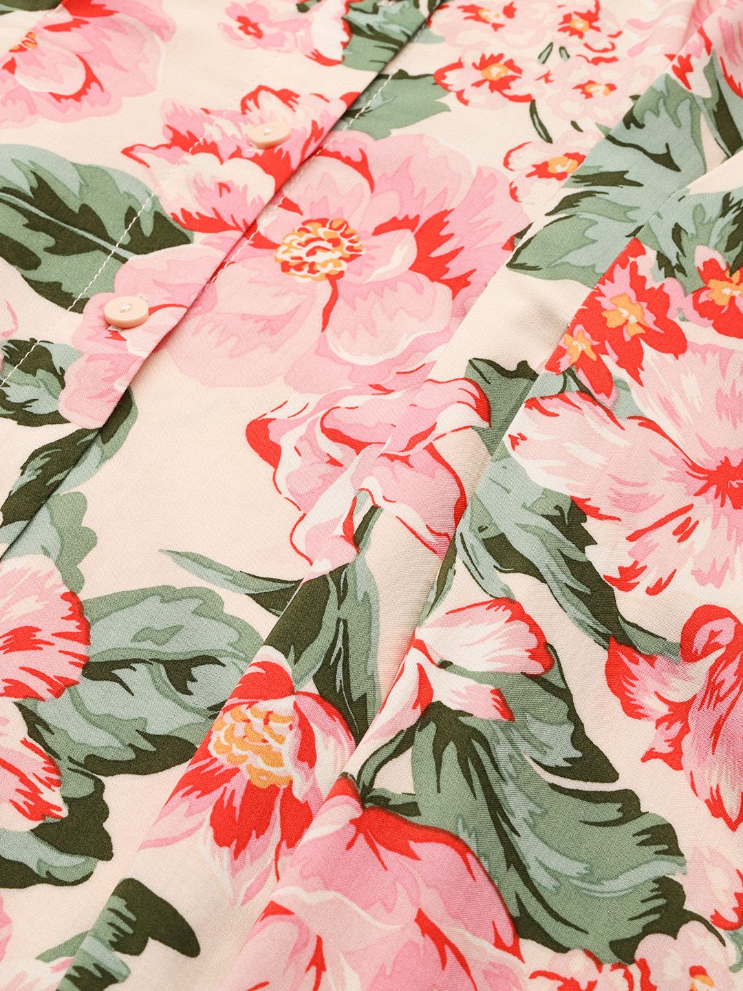 Floral Print Shirt Style Belted Midi Dress