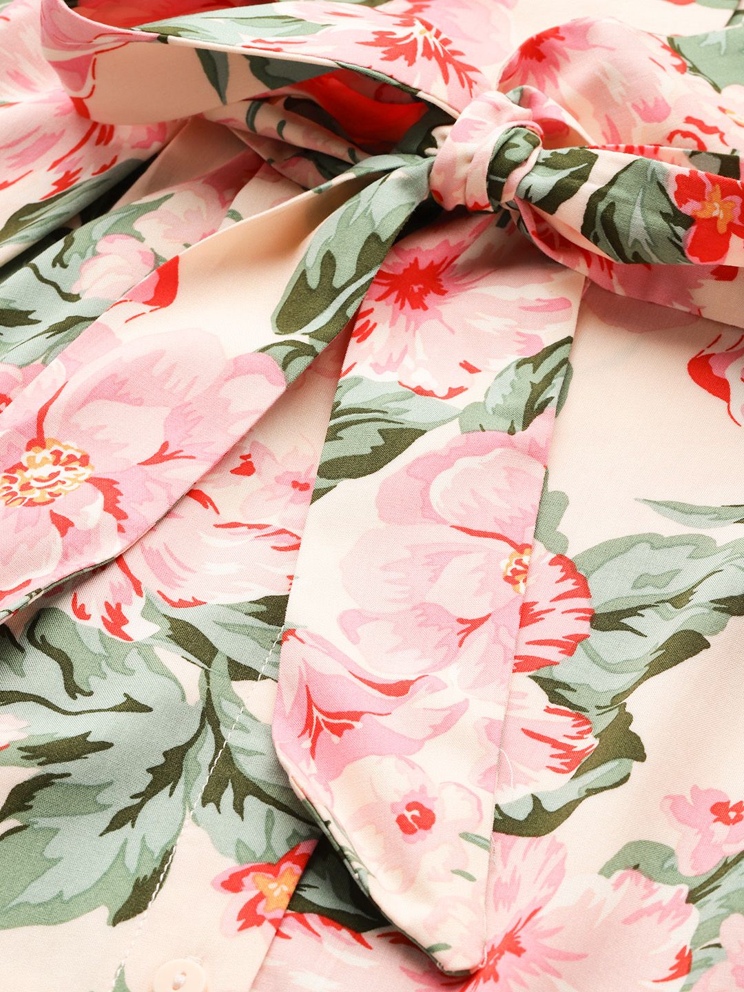 Floral Print Shirt Style Belted Midi Dress