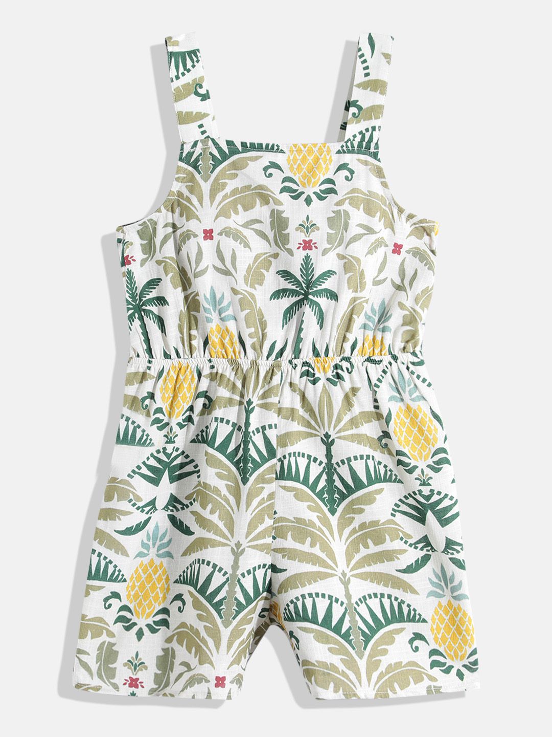 Mango Kids Girls Tropical Printed Pure Cotton Playsuit