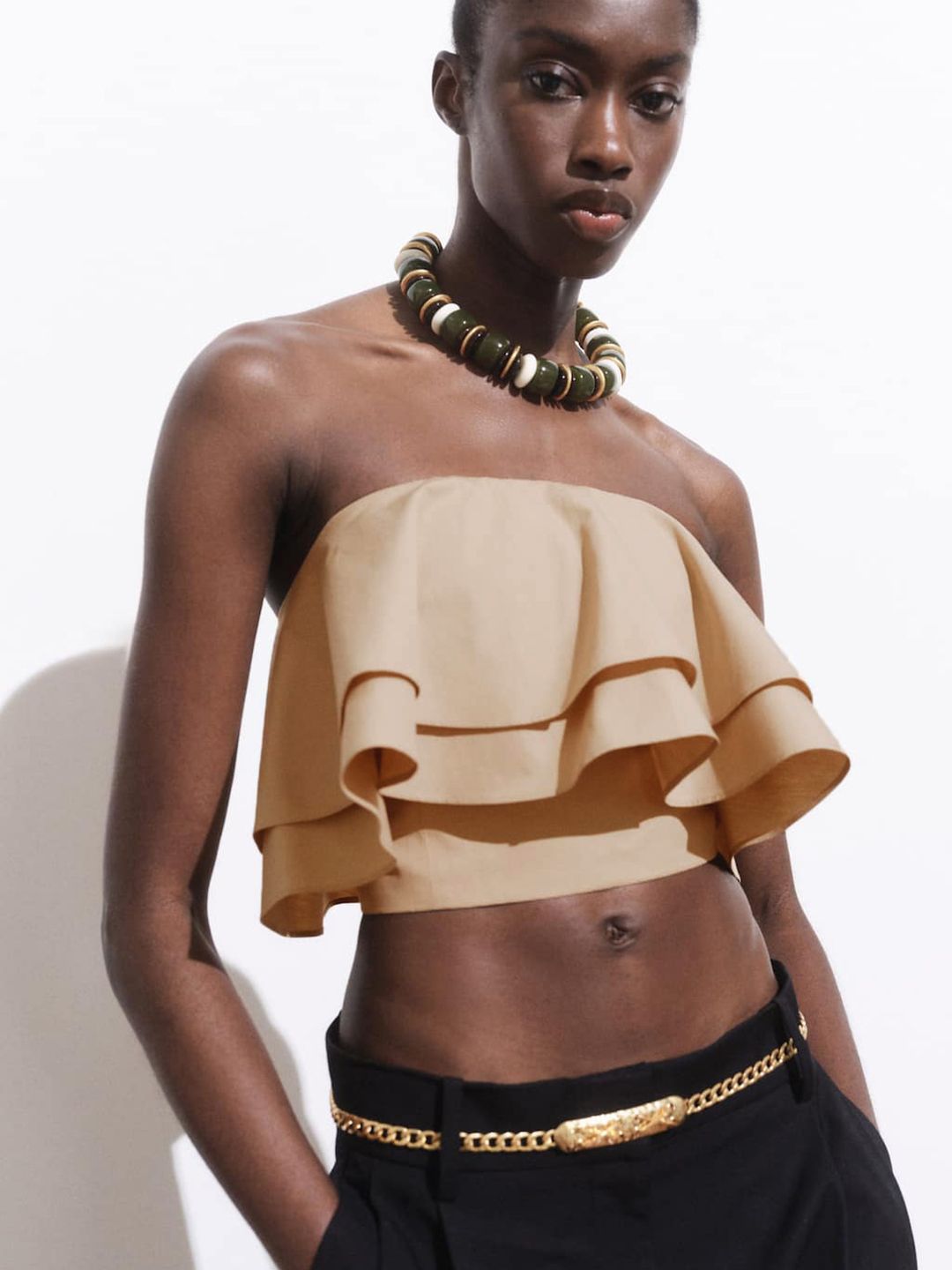 Off-Shoulder Ruffles Cotton Tube Crop Top