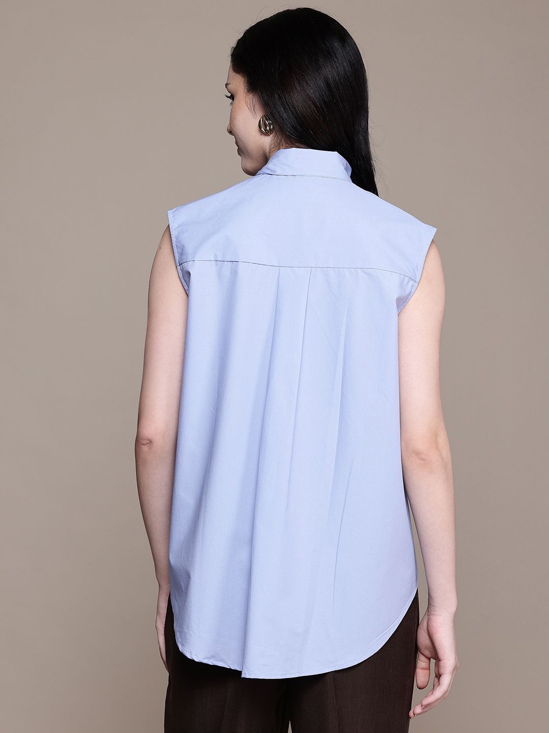 Scarf Neck Pure Cotton Relaxed Fit Shirt Style Draped Top