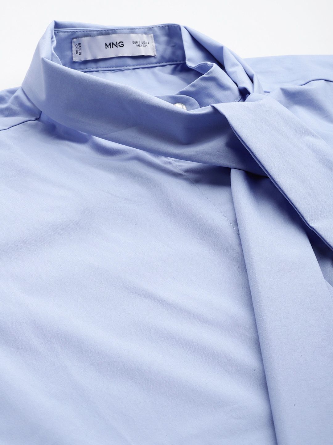 Scarf Neck Pure Cotton Relaxed Fit Shirt Style Draped Top