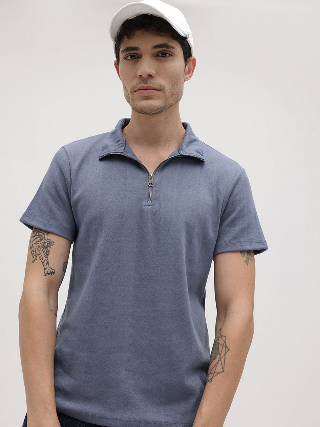 The Roadster Lifestyle Co. Men Striped Polo Collar T-shirt