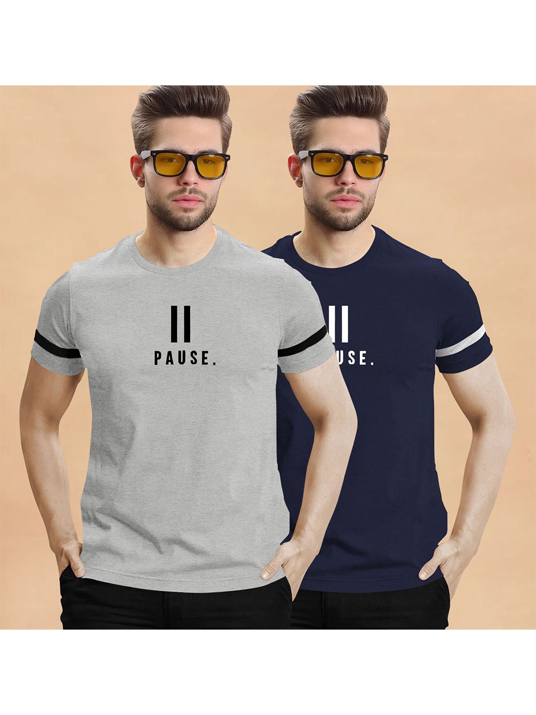 TRIPR Men Pack Of 2 Typography Printed Round Neck T-shirt