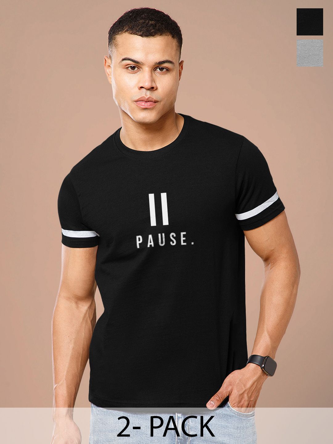 TRIPR Pack Of 2 Typography Printed Regular Fit T-shirt