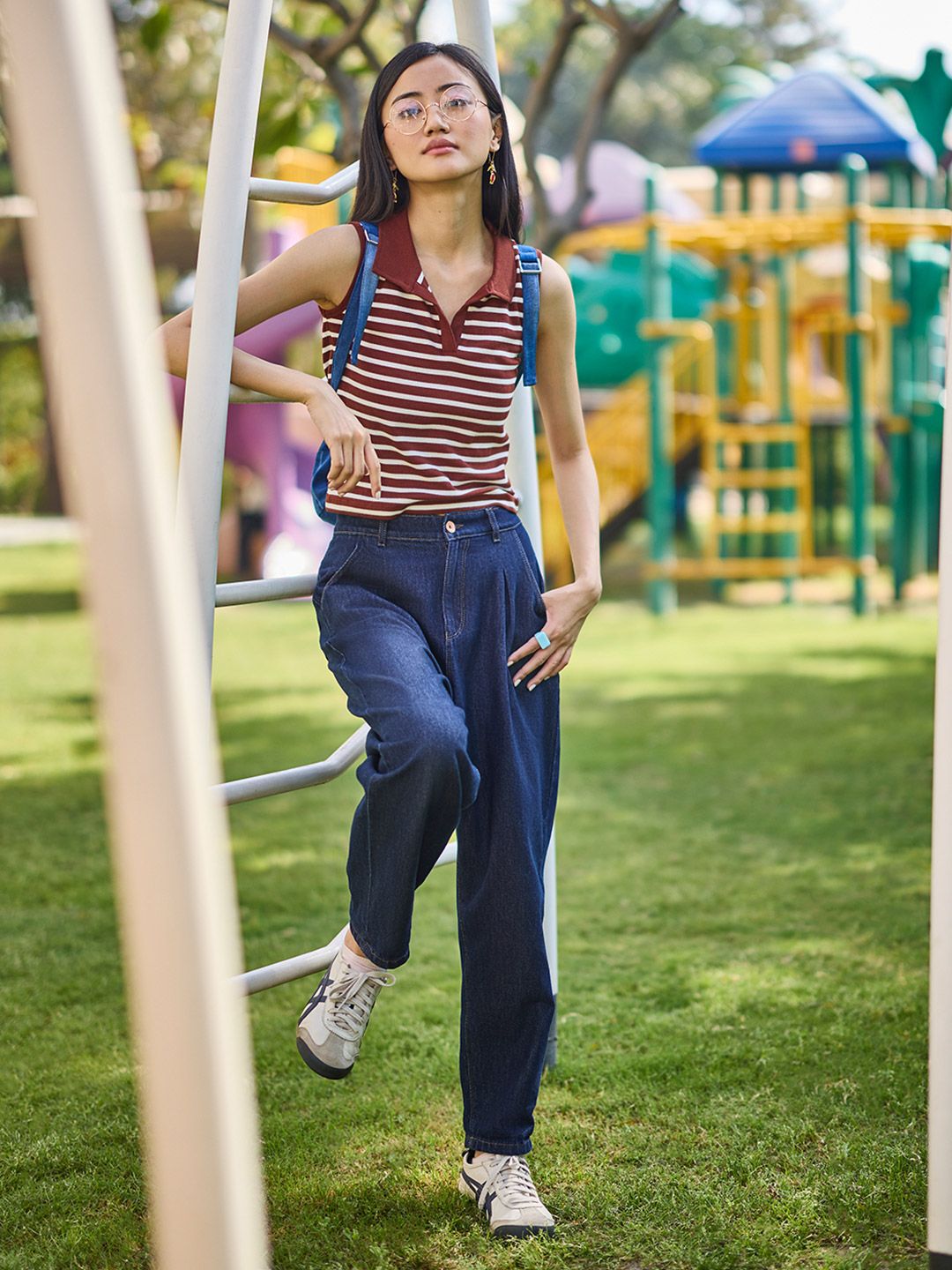 Crimsoune Club Women Striped Polo Collar Slim Fit T-shirt