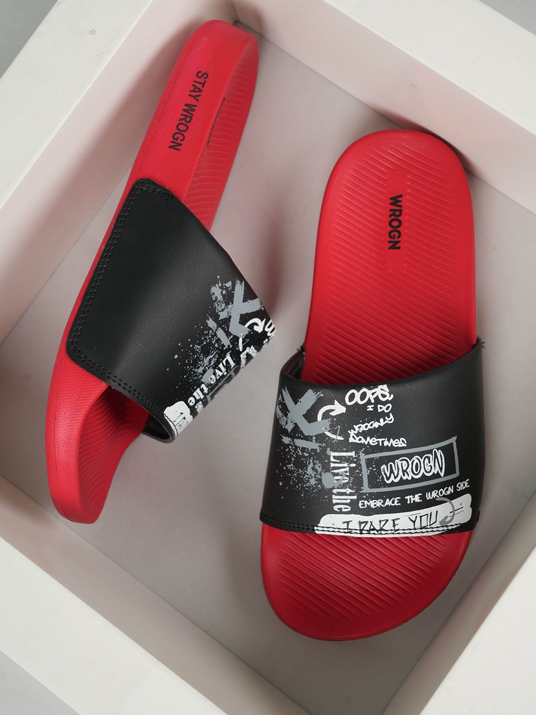 WROGN Men Printed Sliders Flip Flops