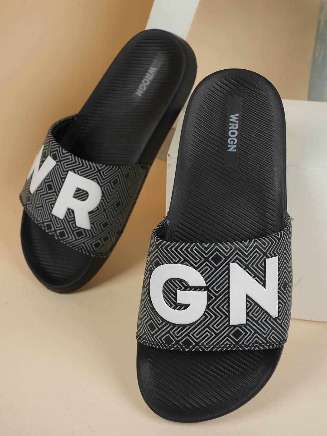 WROGN Men Printed Sliders Flip Flops