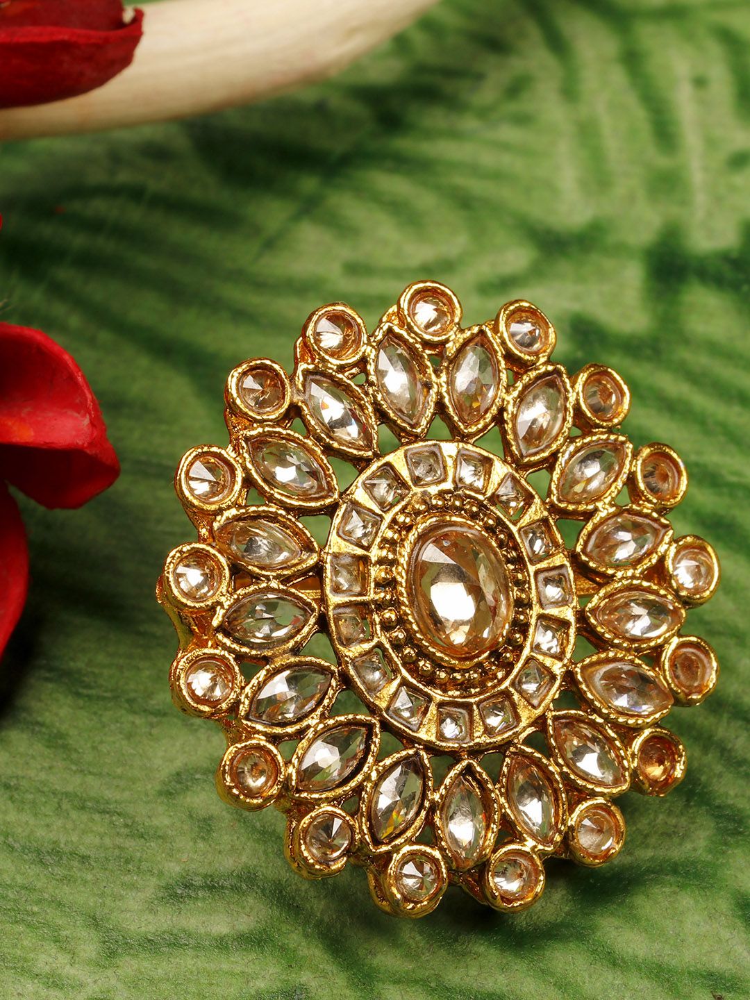 Priyaasi Purple Gold-Plated Kundan Adjustable Ring Price in India