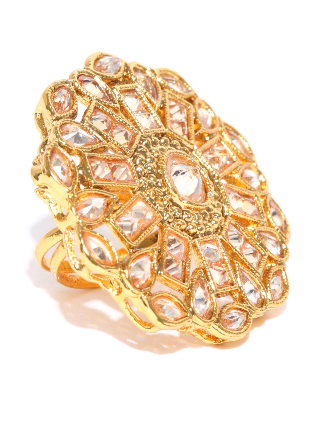 Priyaasi Gold-Plated Kundan Adjustable Ring Price in India