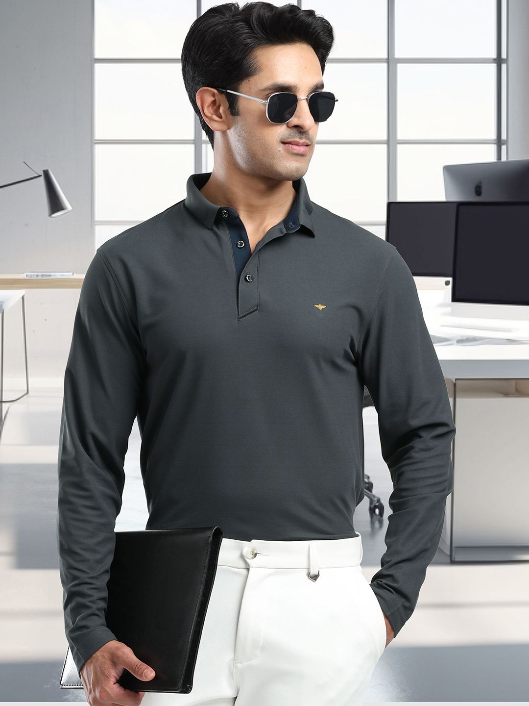 STELLERS Men Full Sleeve Wrinkle Free Stretchable Polo Collar T-shirt