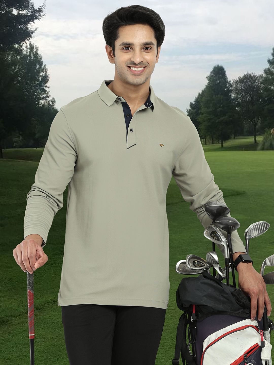 STELLERS Men Full Sleeve Wrinkle Free Stretchable Polo Collar T-shirt