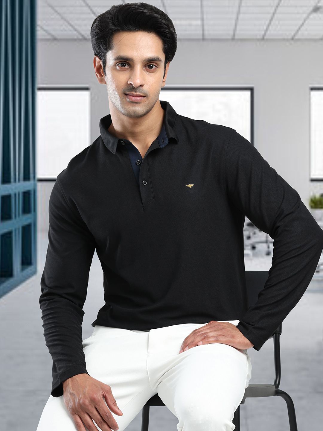 STELLERS Men Full Sleeve Wrinkle Free Stretchable Polo Collar T-shirt