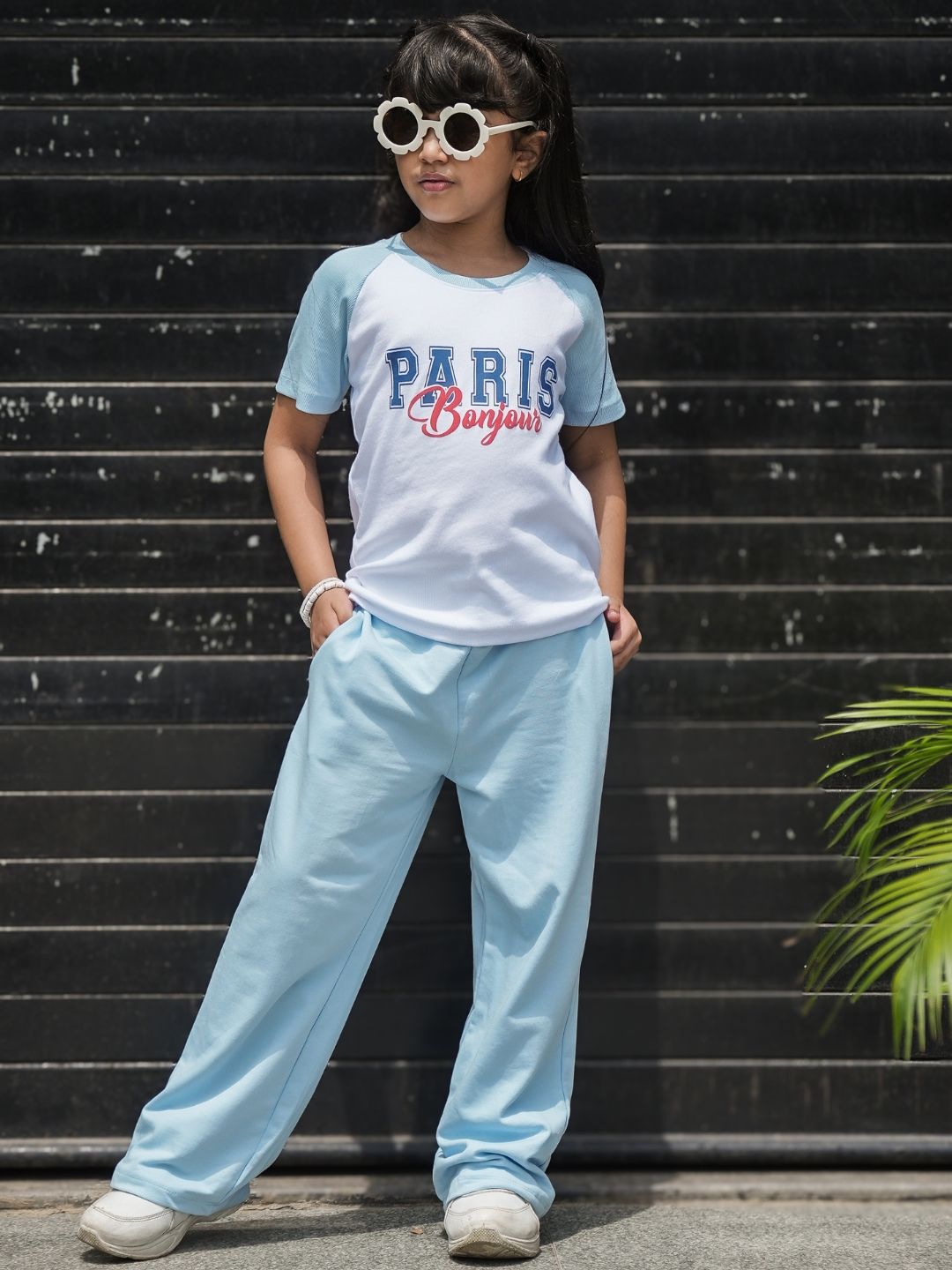 Nap Chief Girls Bonjour Paris Printed Pure Cotton T-Shirt With Trouser