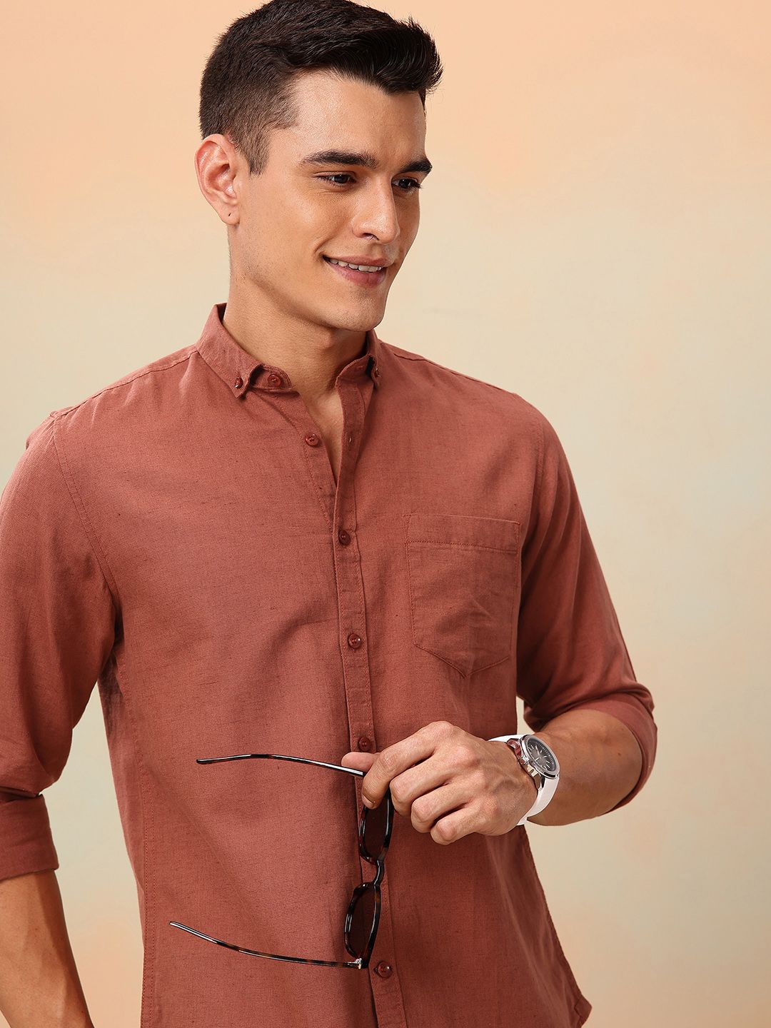 Mast & Harbour Men Standard Cotton Linen Casual Shirt